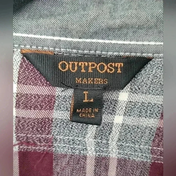 OUTPOST MAKERS flannel shirt Maroon and gray men's size large - Picture 13 of 13